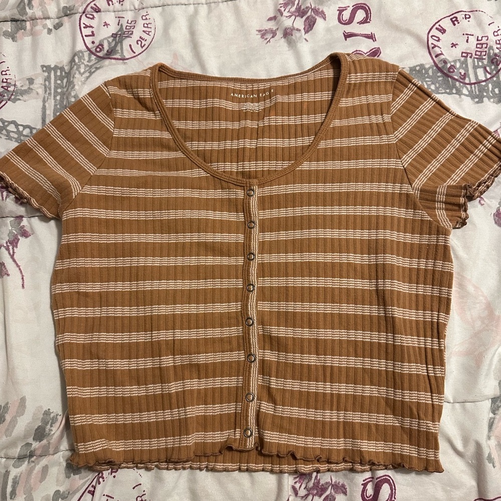american eagle button down striped tee